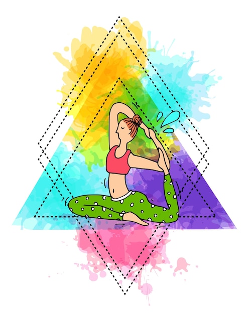 Vettore bella illustrazione disegnata a mano fare yoga in stile doodle