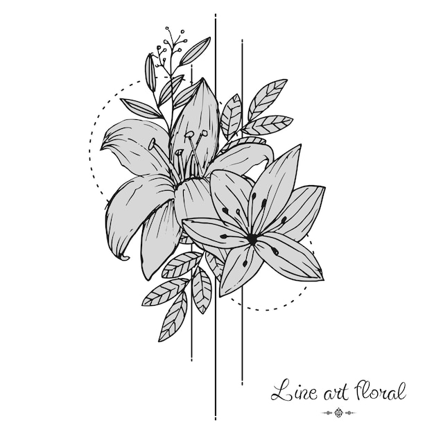 Vector beautiful hand drawn line art floral frame template