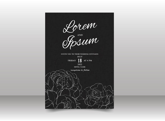 Beautiful Hand Drawn Lineart Floral Wedding  invitation card