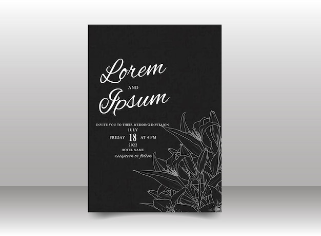 Vector beautiful hand drawn lineart floral wedding  invitation card