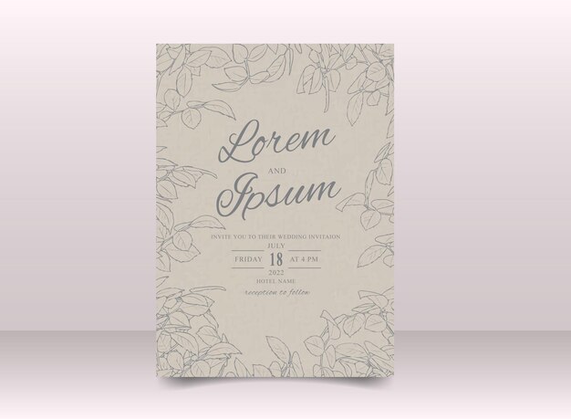 Beautiful Hand Drawn Lineart Foliage Wedding invitation card