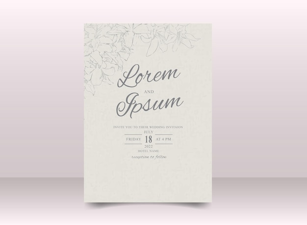 Beautiful hand drawn lineart foliage wedding invitation card