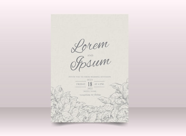 Vector beautiful hand drawn lineart foliage wedding invitation card