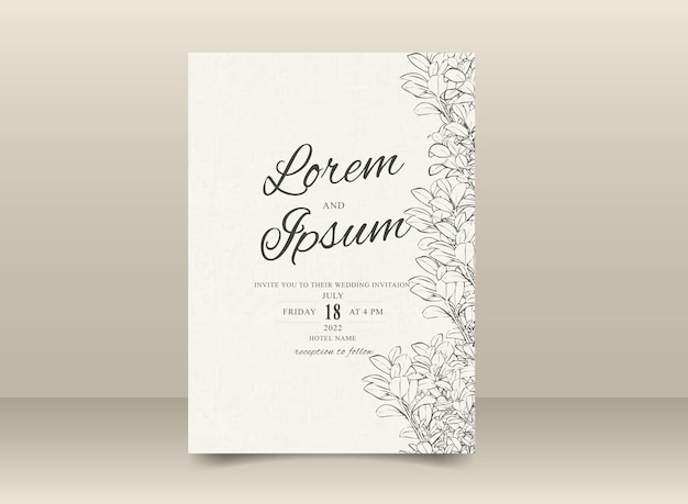 Beautiful Hand Drawn Lineart Foliage Wedding invitation card