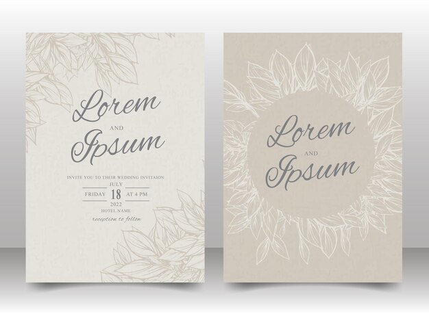 Beautiful Hand Drawn Lineart Foliage Wedding invitation card