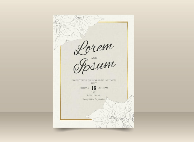 Beautiful Hand Drawn Lineart Foliage Wedding invitation card