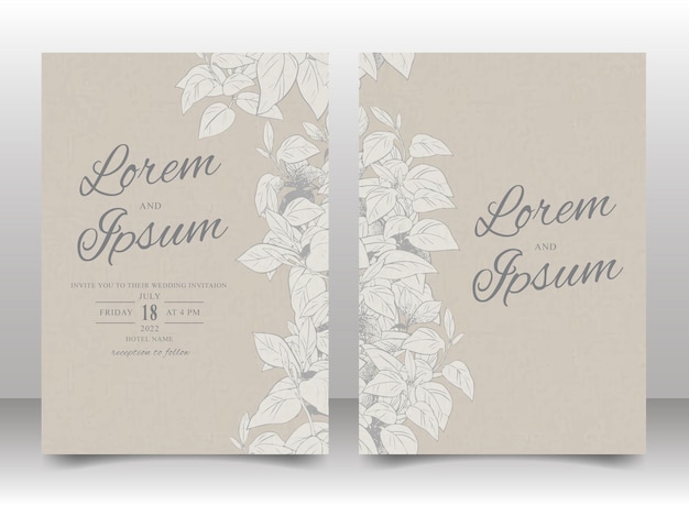 Красивая рисованная Lineart Foliage Свадебная пригласительная открытка
