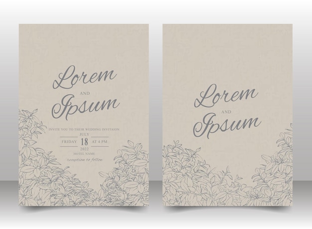 Beautiful Hand Drawn Lineart Foliage Wedding invitation card