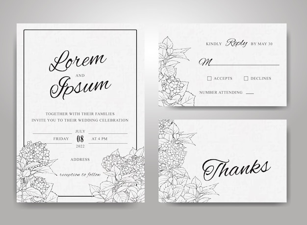 Beautiful Hand Drawn Lineart Wedding  invitation card set