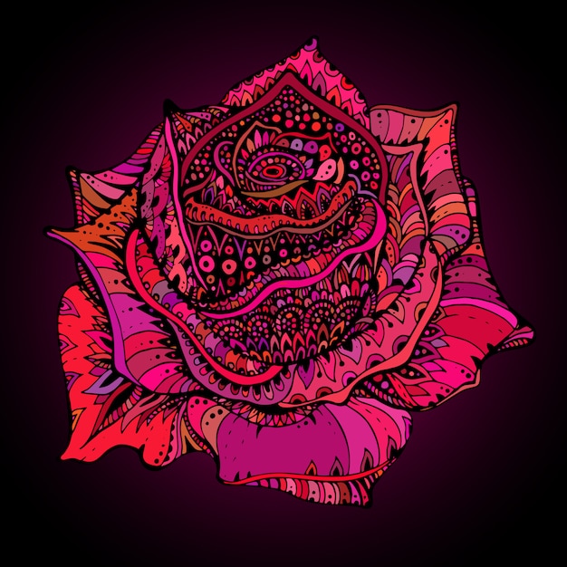 Beautiful hand drawn ornate rose flower