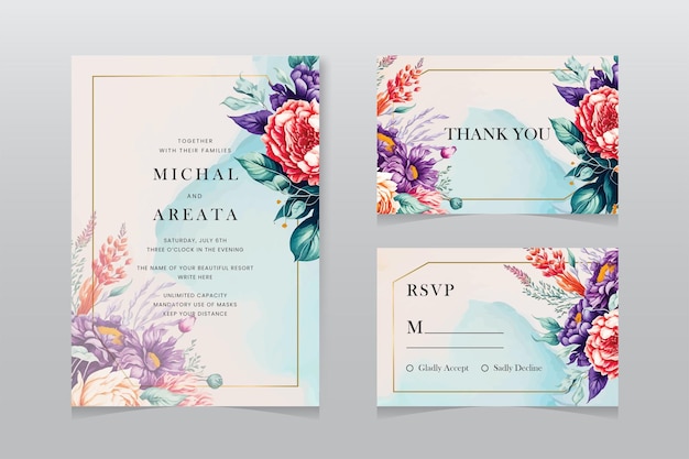 Vector beautiful hand drawn roses wedding invitation card set