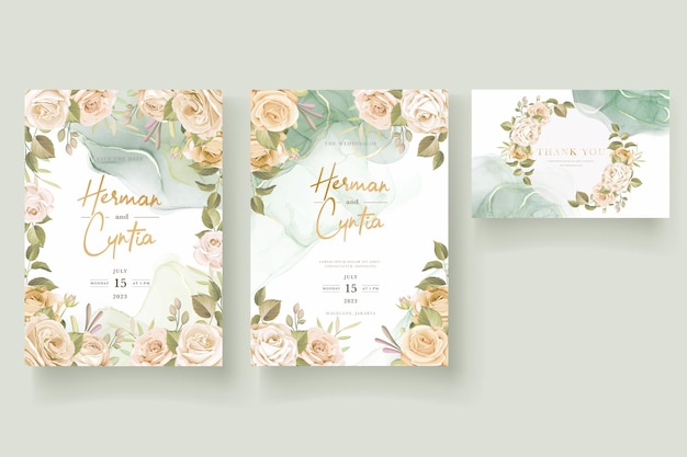 Beautiful hand drawn roses wedding invitation card set