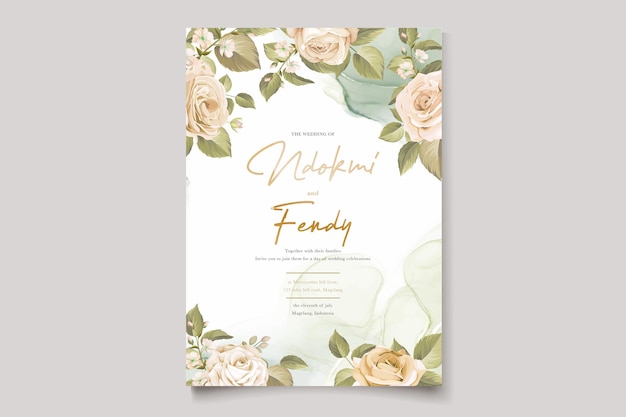 美しい手描きのバラの結婚式の招待カードセット