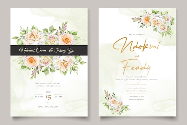 Beautiful hand drawn roses wedding invitation card set