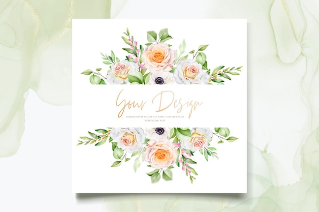 Beautiful hand drawn roses wedding invitation card set