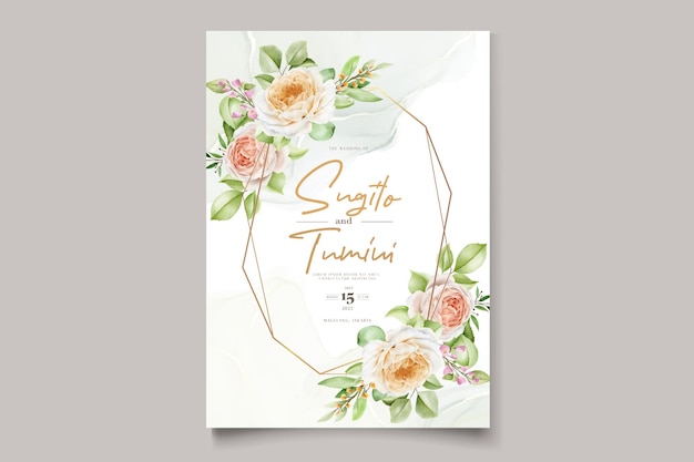 beautiful hand drawn roses wedding invitation card set