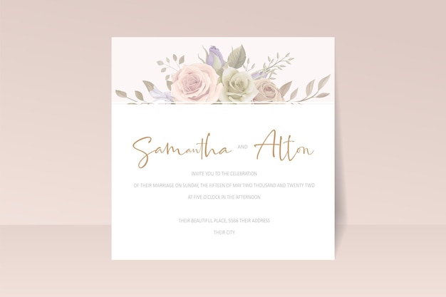 Bellissimo set di carte di invito a nozze con rose disegnate a mano Vettore Premium