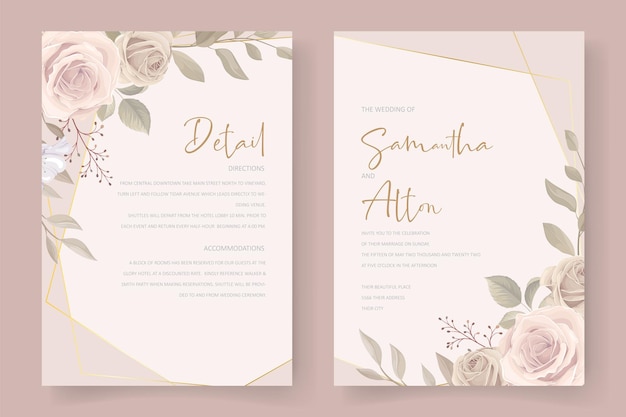 Bellissimo set di carte di invito a nozze con rose disegnate a mano