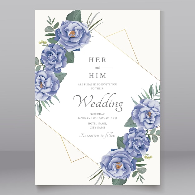 Vector beautiful hand drawn roses wedding invitation card