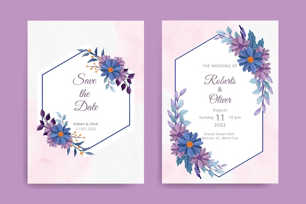 美しい手描きのバラの結婚式の招待カード