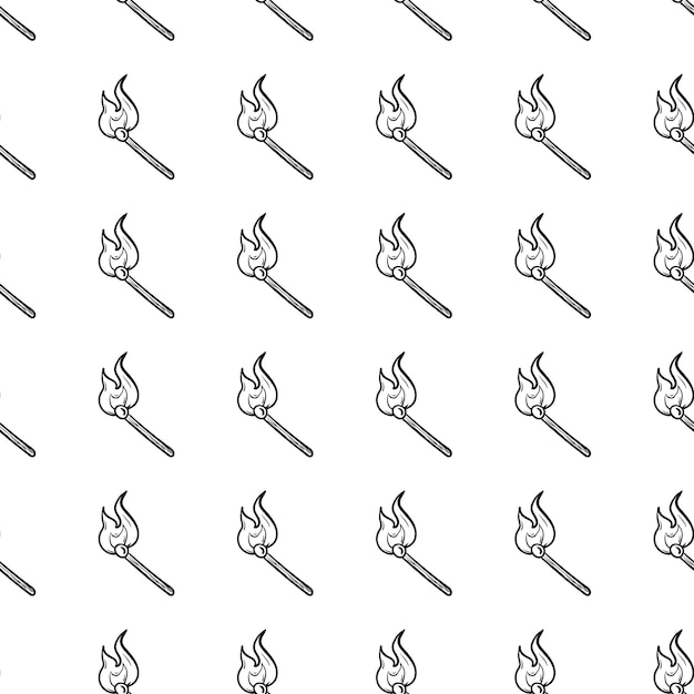 Beautiful hand drawn seamless pattern  fashion burning match icon. Hand drawn black sketch. Sign / symbol / doodle. Isolated on white background. Flat design. Vector illustration.