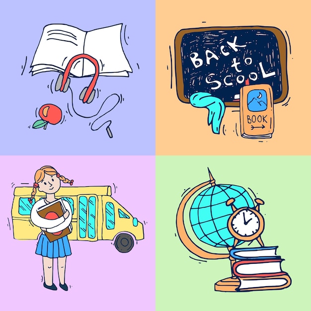 Beautiful hand drawn set of vector illustration back to school Doodle style