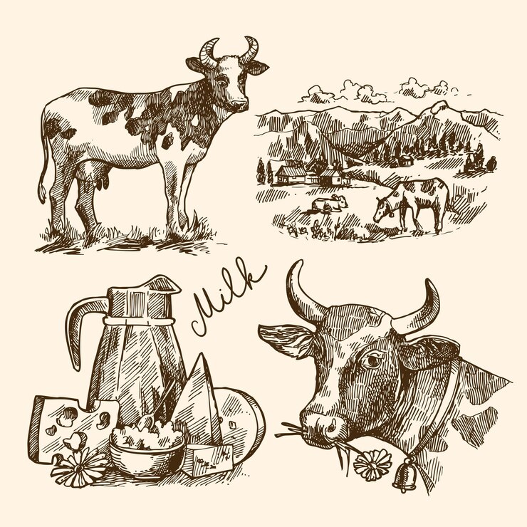 Красивый нарисованный вручную эскиз иллюстрации молочного продукта для вашего дизайна