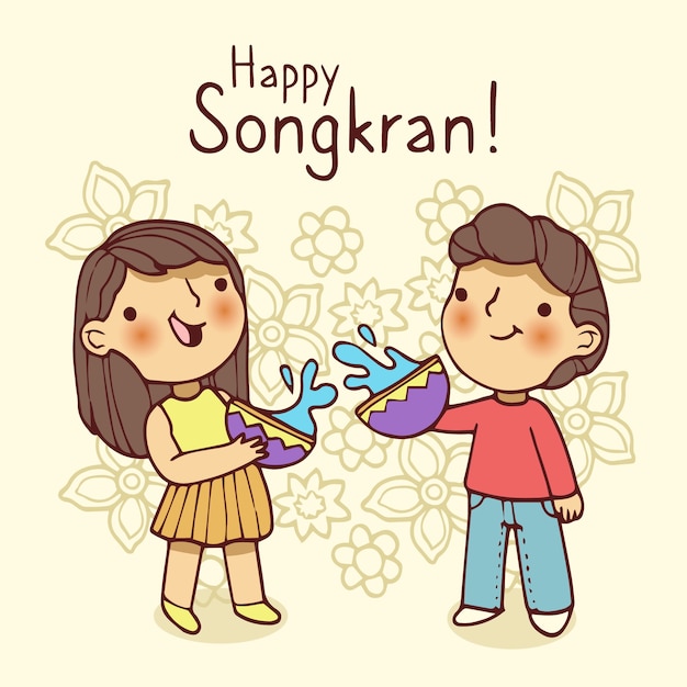 beautiful hand drawn songkran