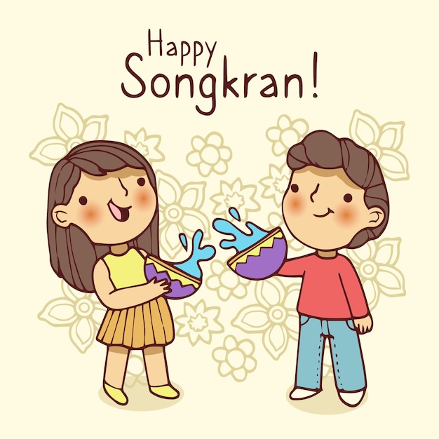 Songkran disegnato a mano bella