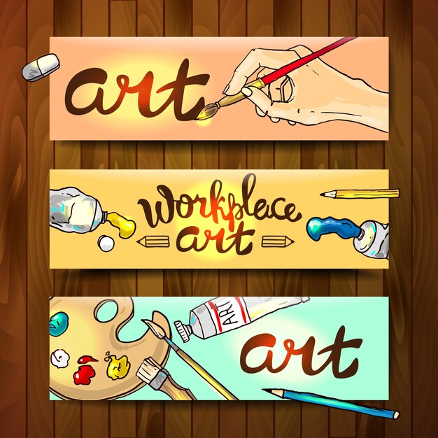 Vector beautiful hand drawn vector banners workplace art