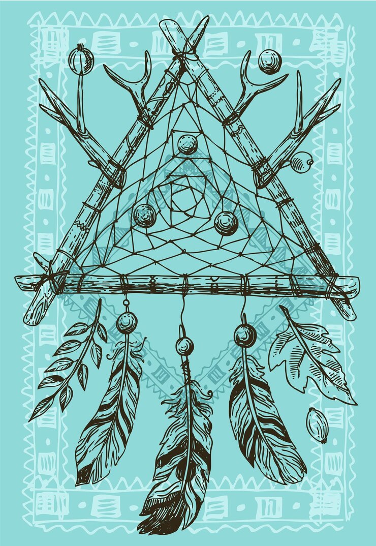 Beautiful hand drawn vector boho style illustration of dreamcatcher Use for postcards print for tshirts posters wedding invitation tissue linens