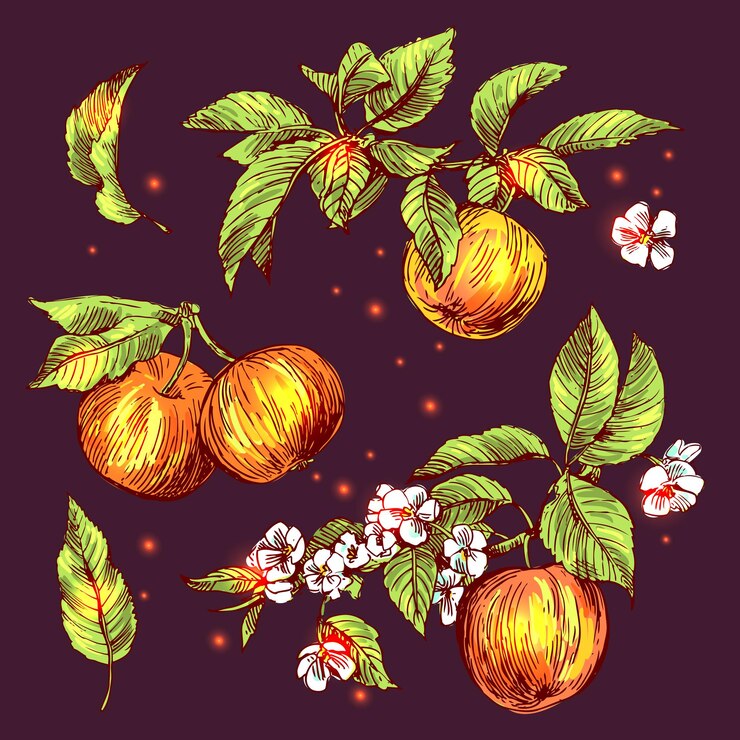 Vector beautiful hand drawn vector illustration sketching of apples boho style floral drawing use for postcards print for tshirts posters wedding invitation tissue linens