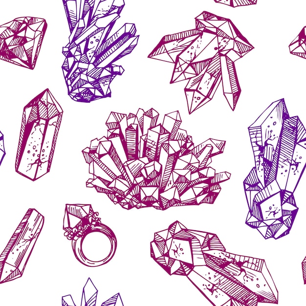 Beautiful hand drawn vector illustration sketching of crystals Boho style drawing Use for postcards print for tshirts posters wedding invitation tissue linens