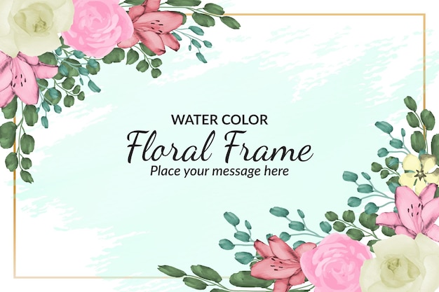 Beautiful hand drawn watercolor floral frame background with sample text template Free Vector