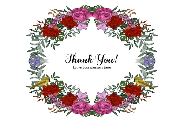 Beautiful hand drawn watercolor floral thank you card template set Premium Vector