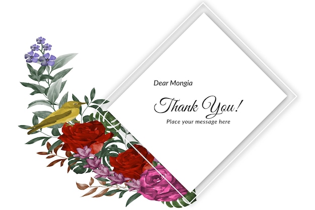 Beautiful hand drawn watercolor floral thank you card template set premium vector