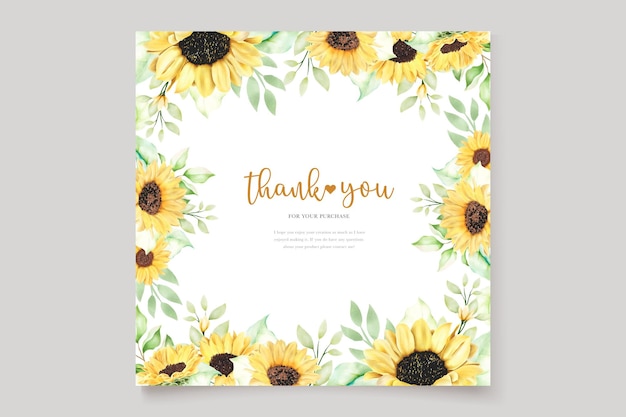 Beautiful hand drawn watercolor sunflower invitation card set