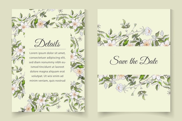 Beautiful hand drawn watercolor wedding card template set