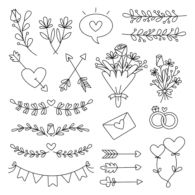 Vector beautiful of hand drawn for wedding element collection