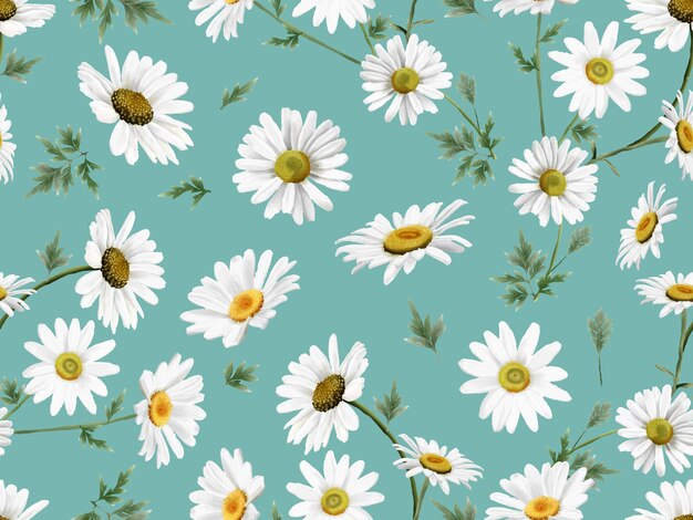 Beautiful hand drawn white daisy seamless pattern