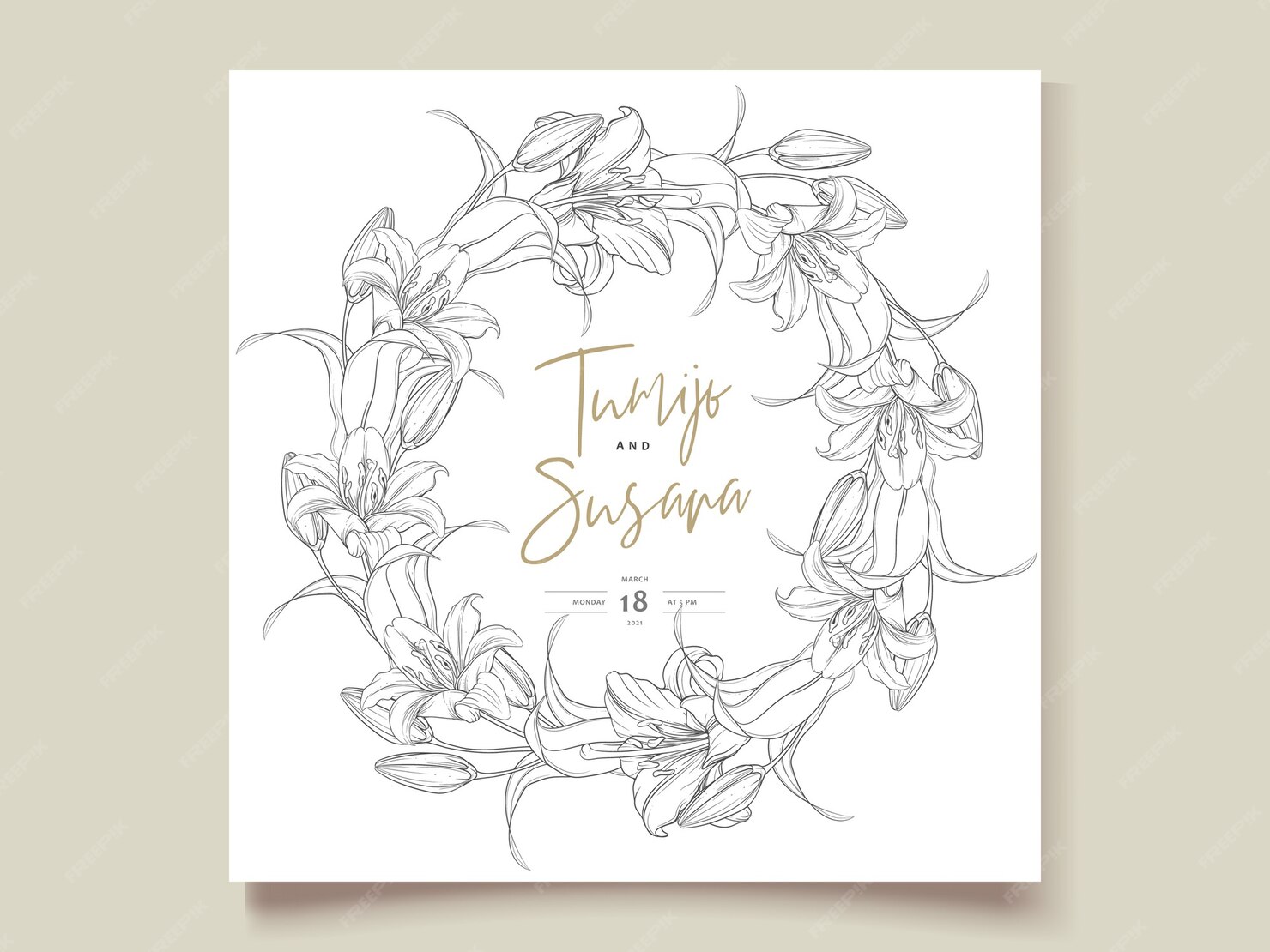 Premium Vector | Beautiful hand drawn wreath lily flowers