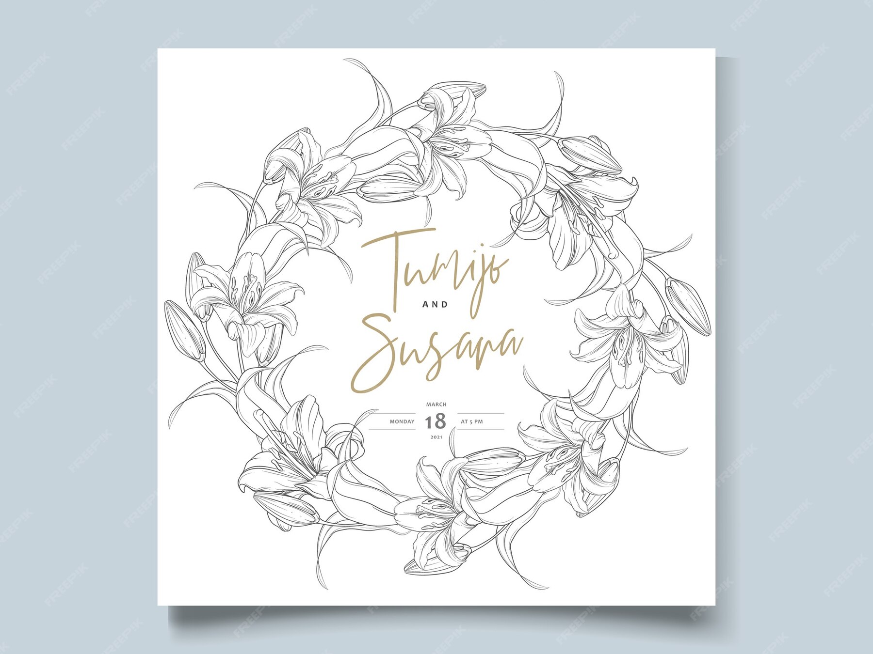Premium Vector | Beautiful hand drawn wreath lily flowers