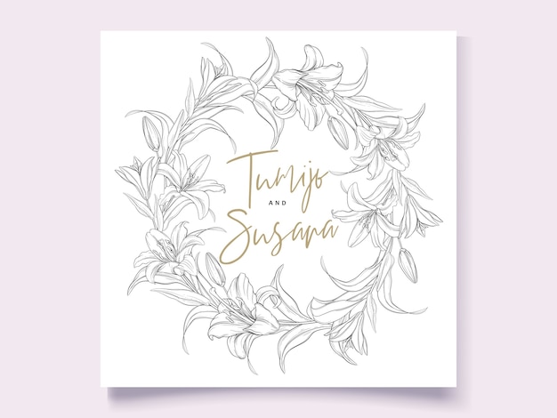 Vector beautiful hand drawn wreath lily flowers