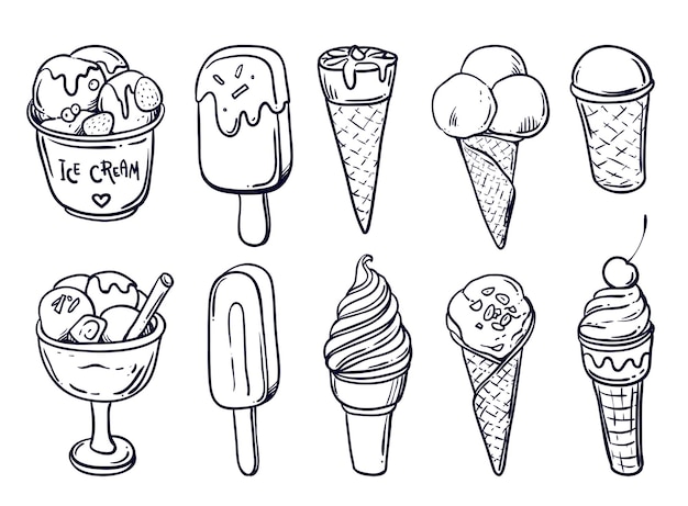 Beautiful hand vector hand drawn illustration homemade ice cream hand drawn icecream