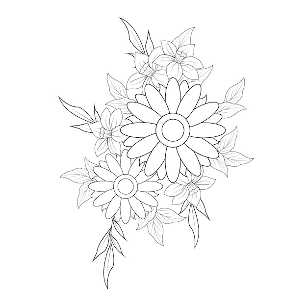 Bellissimo bouquet disegnato a mano di peonie disegno grafico di illustrazione vettoriale