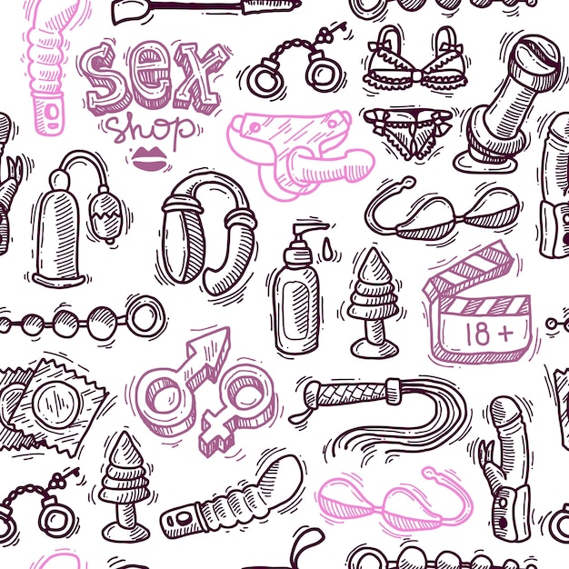 Beautiful handdrawn seamless pattern sex shop devices for your design