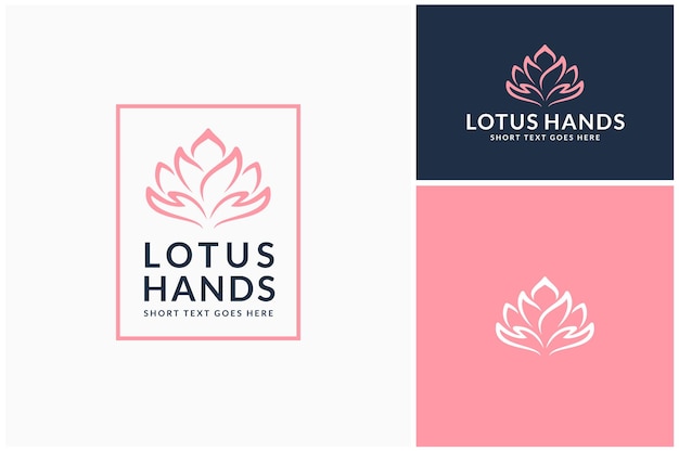 Belle mani come petali di fiori foglie per la bellezza lotus salon spa woman cosmetic care logo design