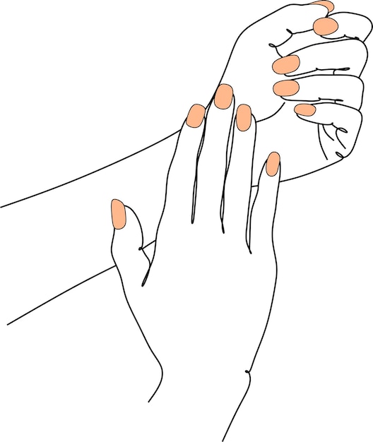 Vector beautiful hands of young woman continuous line drawing body care manicure