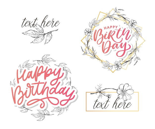 Vector beautiful happy birthday greeting card with flowers