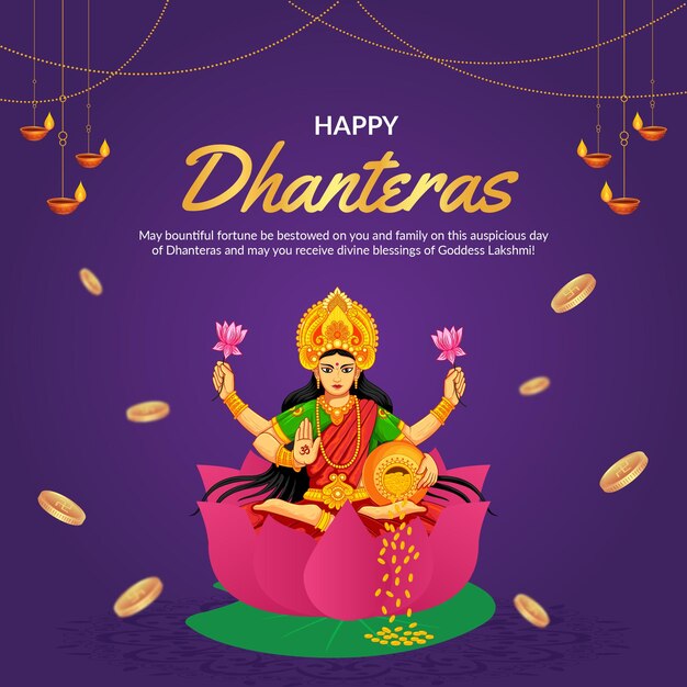 Bello modello felice di progettazione dell'insegna del festival indiano di dhanteras